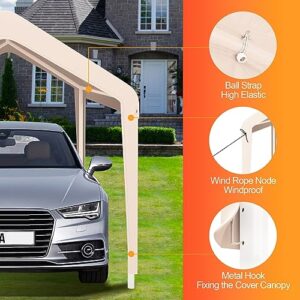 Carport Canopy 10'x20' Heavy Duty Replacement Cover, Garage Shelter Cover 800D Oxford Waterproof & UV Protected Tarp with Ball Bungees, Not Include Frame, Beige