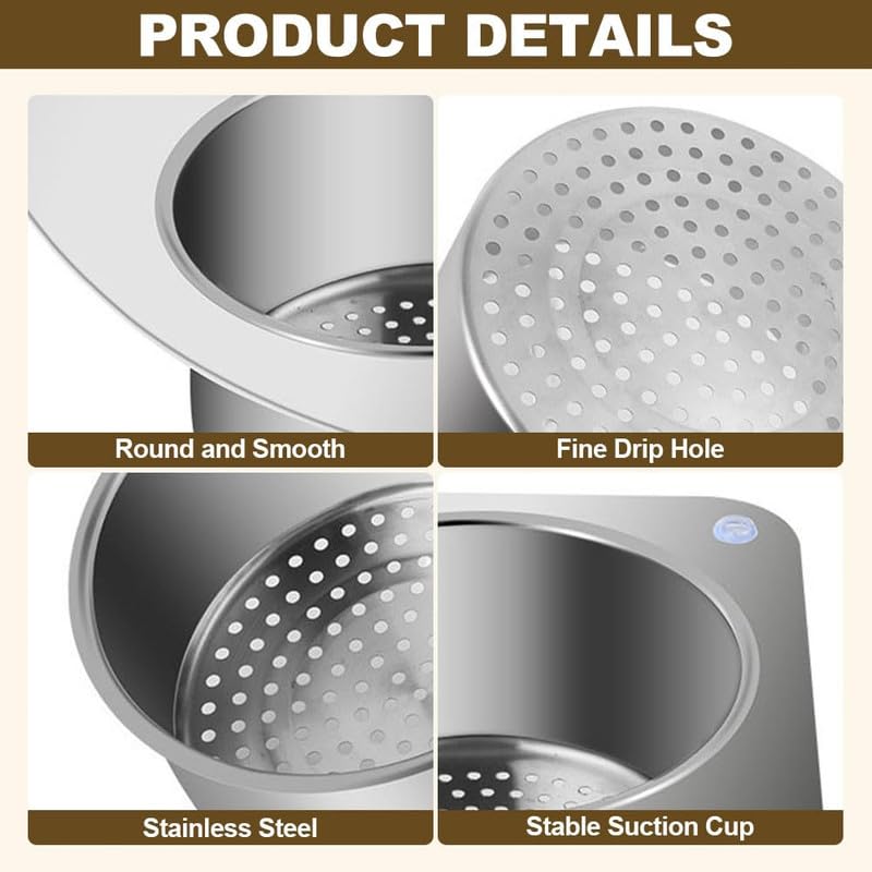 Stainless Steel Sink Drain Strainer Basket, 2024 Upgraded Multifunction Hanging Sink Strainer Colander Drain Basket, Kitchen Sink Food Waste Filter and Vegetables Fruits Clean(S,1pcs)