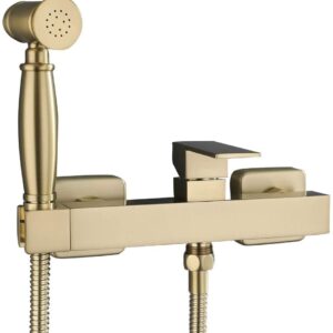 ifgswopq Tub Taps, Brass Hot and Cold Water Bidet Bathroom Hand Shower Bidet Toilet Sprayer Hygienic Shower Wall Mounted Bidet Tap Set with Booster Nozzle,Brushed Gold(A) ()