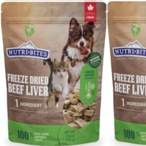 (Pack of 3) Nutri-Bite Freeze Dried Beef Liver Treats for Dogs & Cats - High-Protein, Grain Free, Easy to Digest - Proudly Made in Canada - 500g / 17.6oz