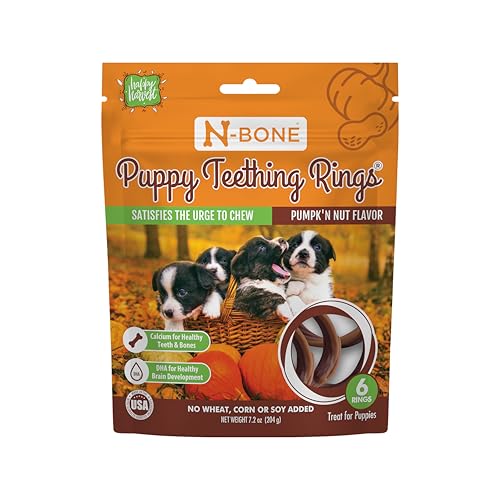 N-Bone Puppy Teething Rings Dental Chews for Dogs Pumpkin Flavor Harvest Version, 6 Counts, 7.2-oz Bag