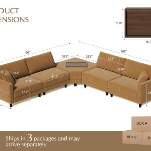 Txtin's 137" Sectional Couches for Living Room, 4 Seat Sectional Couch with Removable Ottoman, Convertible Modular Sofa for Home, Brown