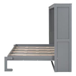 Merax ModernMurphy Cabinet Bed, Solid Wood Wall Platform Bed/No Box Spring Needed/Easy Assemble/Full,Gray