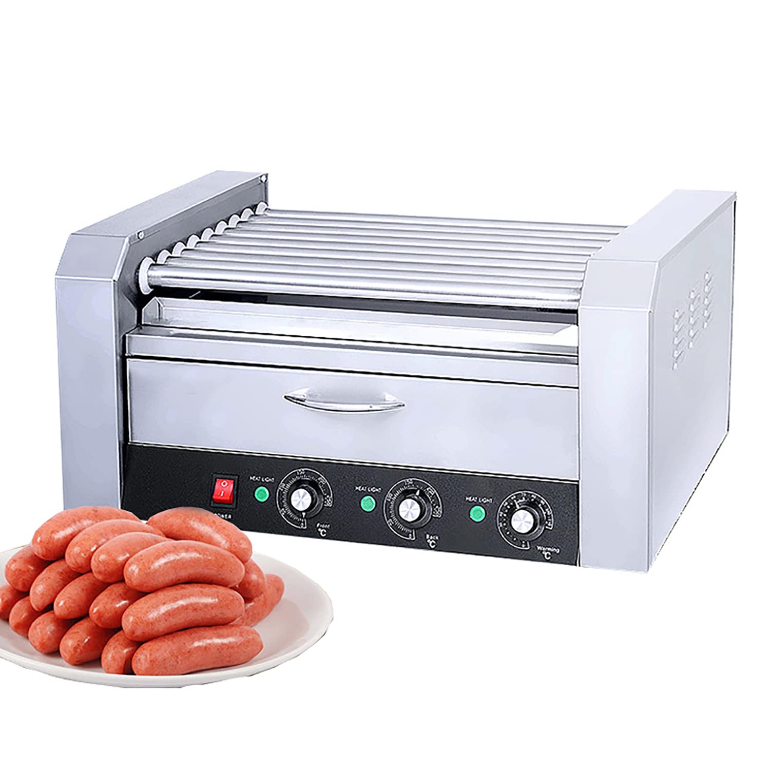 TREEYX Hot Dog Roller Warmers Grill Cooker Machine,Commercial 11 Non-Stick Rollers Bun Warmers Hot Dog Sausage Griller for Household