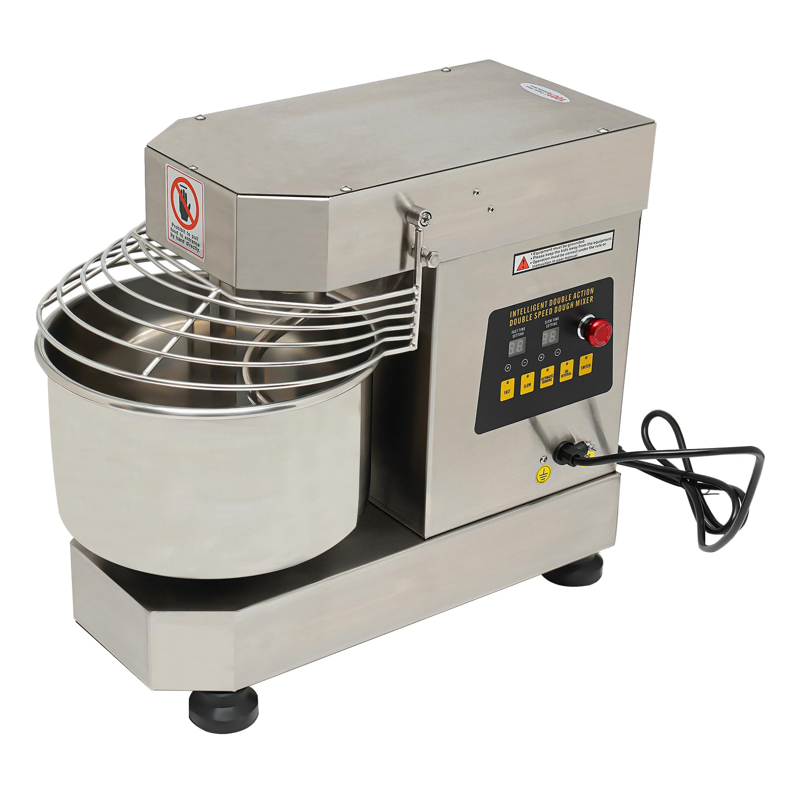 Commercial Food Mixer, 10.5Qt Capacity, 750W Dual Rotating Dough Kneading Machine with Food-grade Stainless Steel Bowl, Security Shield & Timer Included, Baking Equipment for Restaurant (10 QT)