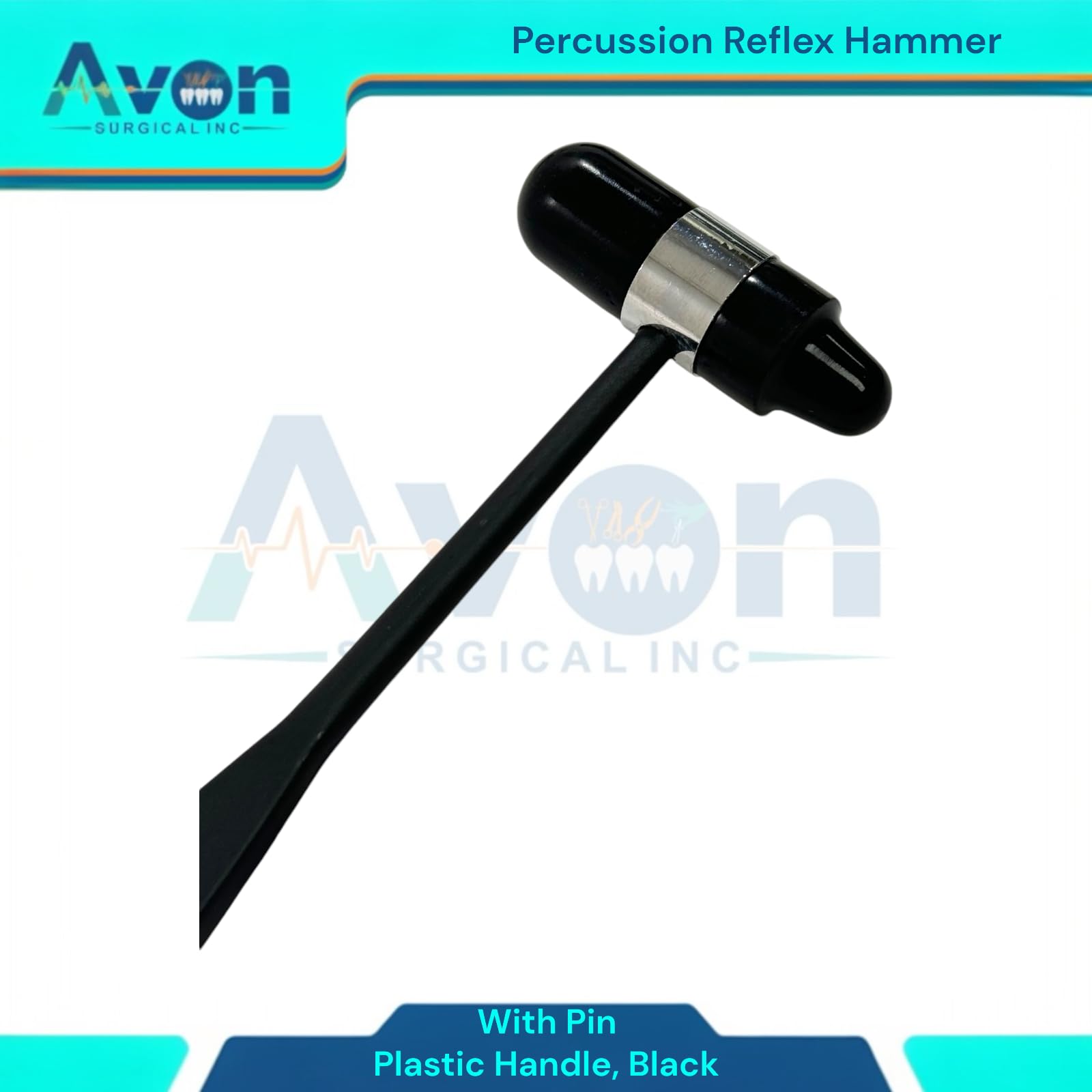 Plastic Buck Hammer with Thorn Feature, Black Plastic, Lightweight Double-Ended Head | Reflex Examination Diagnostics Instrument (1 Piece)