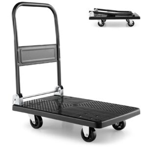 toolsempire foladable push cart dolly, 440 lbs heavy duty moving platform hand truck with 360° swivel wheels, moving flatbed cart platform dolly cart for groceries, warehouse