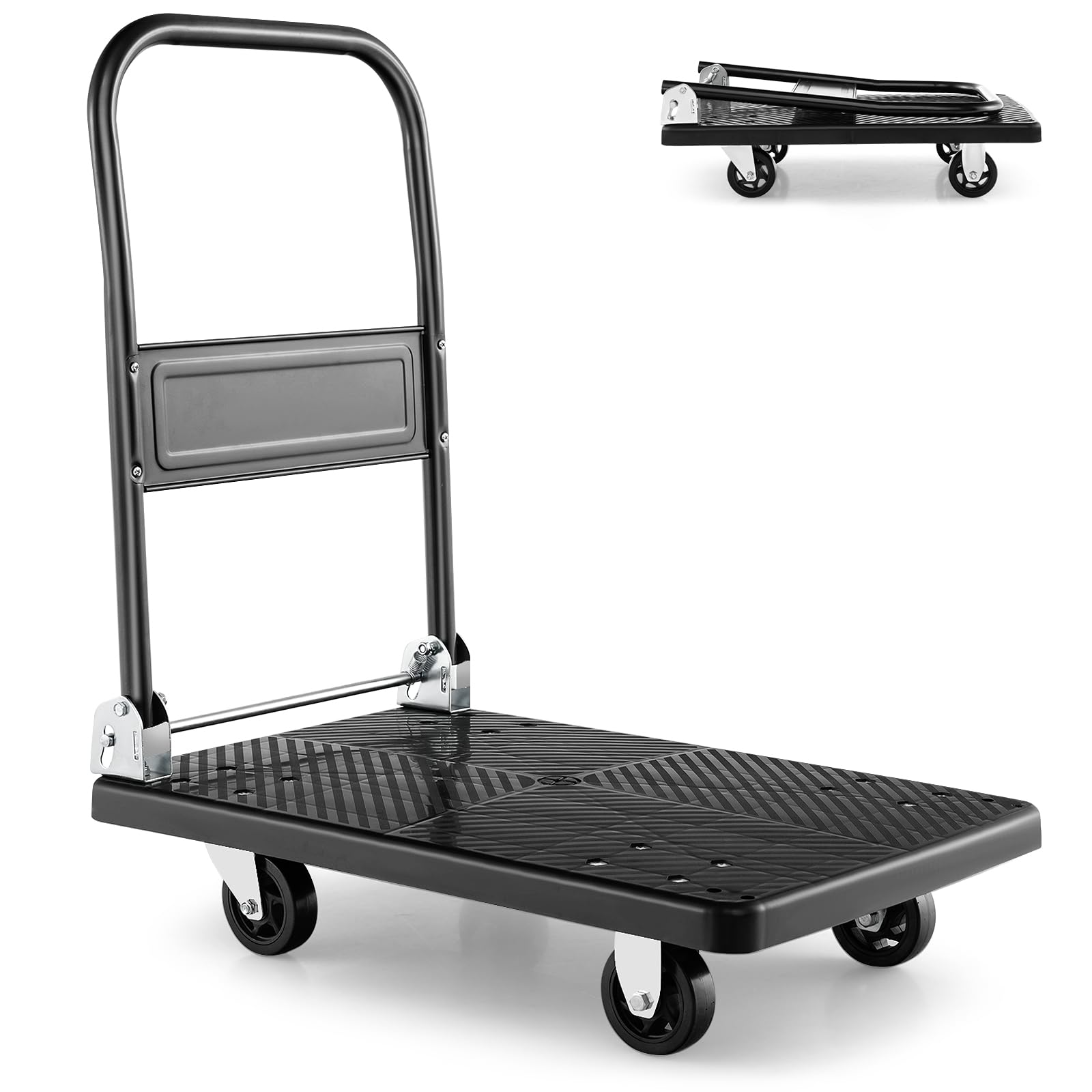 Toolsempire Foladable Push Cart Dolly, 440 lbs Heavy Duty Moving Platform Hand Truck with 360° Swivel Wheels, Moving Flatbed Cart Platform Dolly Cart for Groceries, Warehouse