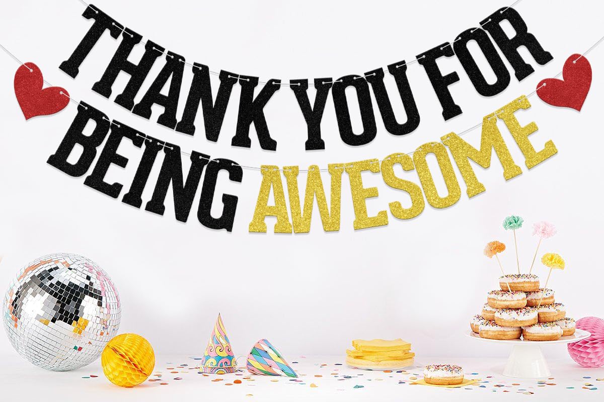 KEWUFD Thank You for Being Awesome Banner Black Glitter We Will Miss You Banner Thank You For Being Awesome Banner For Graduation/Farewell/Going Away Party Decoration Supplies For Men/Women