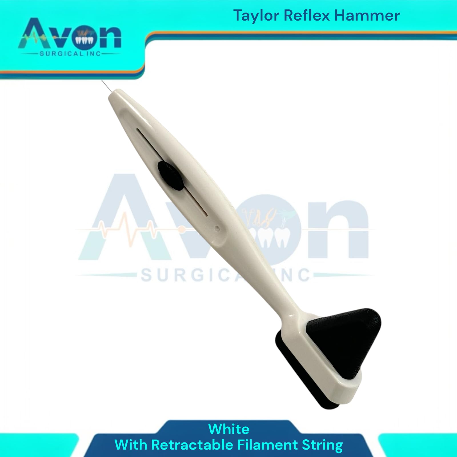 White Plastic Neuro Taylor Reflex Hammer with Retractable Filament String - Reflex Diagnostics Examination Instrument