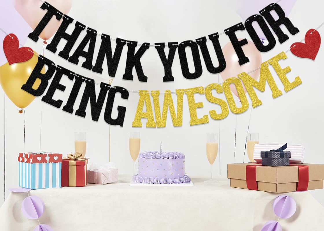 KEWUFD Thank You for Being Awesome Banner Black Glitter We Will Miss You Banner Thank You For Being Awesome Banner For Graduation/Farewell/Going Away Party Decoration Supplies For Men/Women