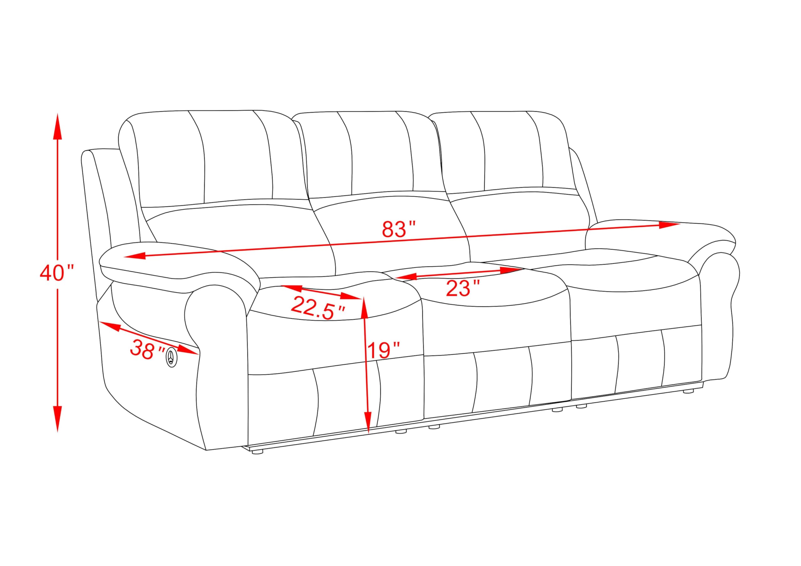 Plococo 85inch Power Recliner Sofa with Wireless Charger and Cupholder, Breathable Tech Cloth Fabric Reclining Sofa with Drop Down Table,USB Button,3 Seater Sofa (Khaki)