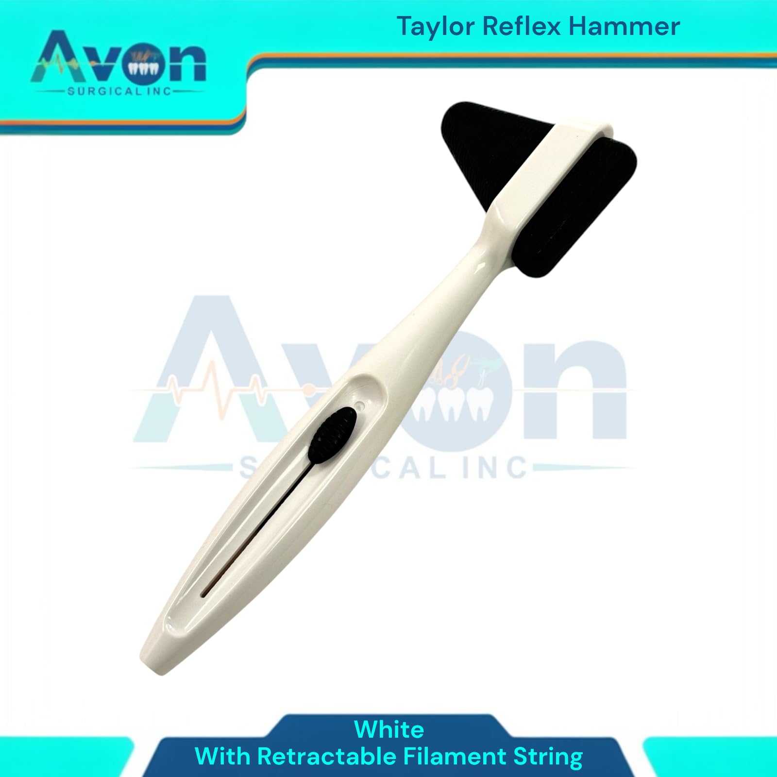 White Plastic Neuro Taylor Reflex Hammer with Retractable Filament String - Reflex Diagnostics Examination Instrument