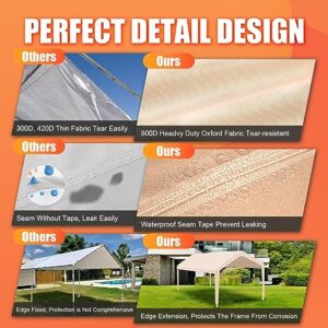 Carport Canopy 10'x20' Heavy Duty Replacement Cover, Garage Shelter Cover 800D Oxford Waterproof & UV Protected Tarp with Ball Bungees, Not Include Frame, Beige