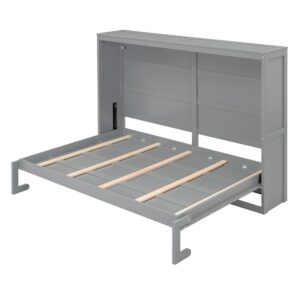 Merax ModernMurphy Cabinet Bed, Solid Wood Wall Platform Bed/No Box Spring Needed/Easy Assemble/Full,Gray