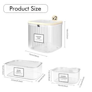 4 Pack Laundry Pods Container,Dryer Sheet Holder & Laundry Room Organization and Storage Containers Large Plastic Laundry Detergent Container with Lids & Labels for Detergent,Powder,Scent Booster,pods