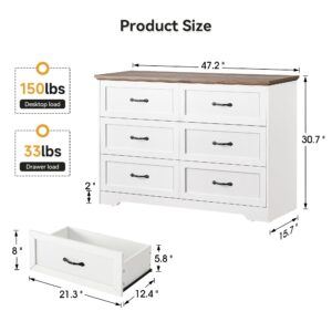 GarveeHome Modern 6 Drawers Dresser, Chest of Drawers Closet Organizers and Storage Clothes, Modern Dressers for Closet Living Room, Kids Bedroom (6 Drawers Dresser, Brown&White)