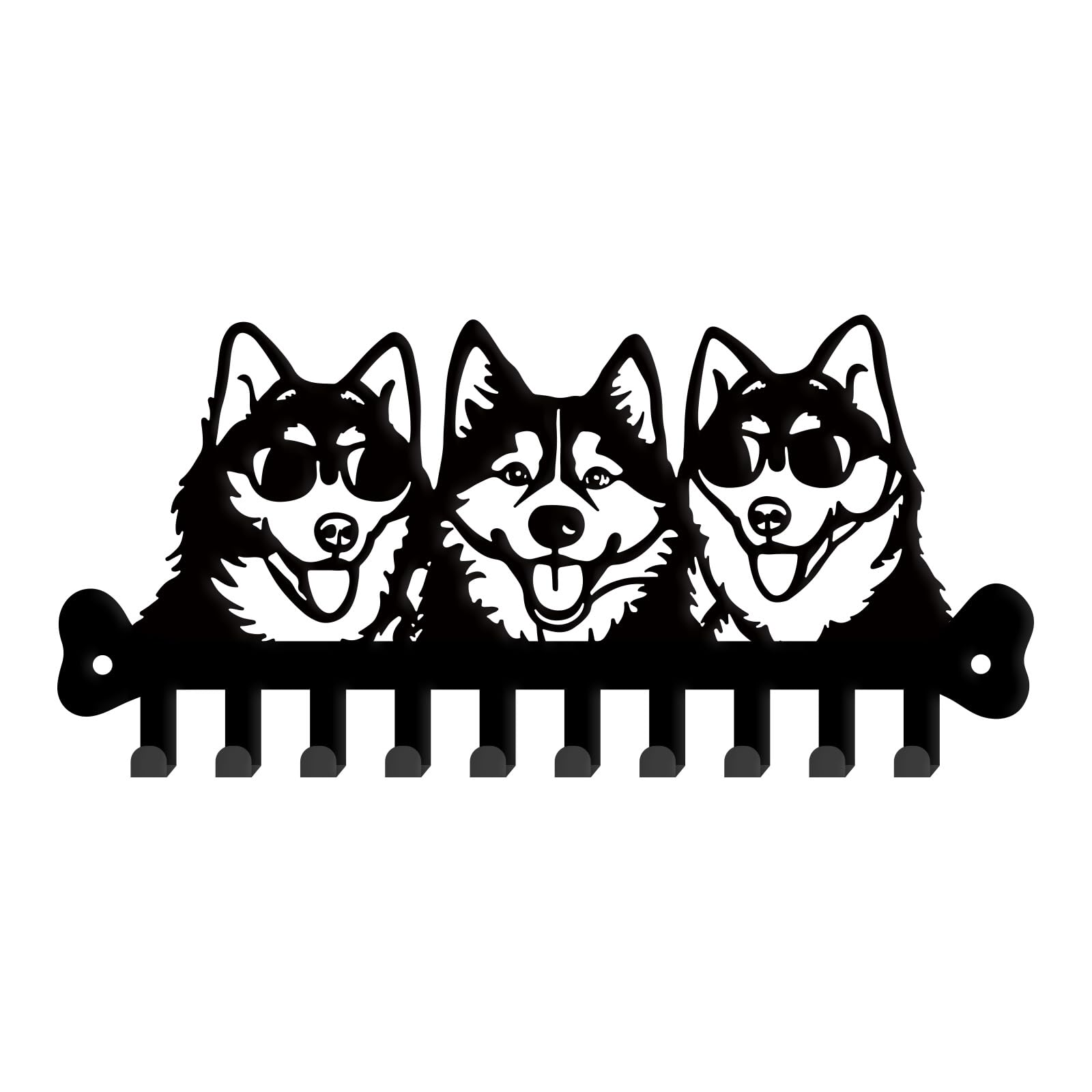 SUPERDANT Dogs Key Holder Wall Mount Key Hanger 10 Hooks Farmhouse Key Holder for Wall Husky Animals Key Rack Metal Key Organizer Key Hooks for Dog Leash Home Kitchen Entryway Front Door