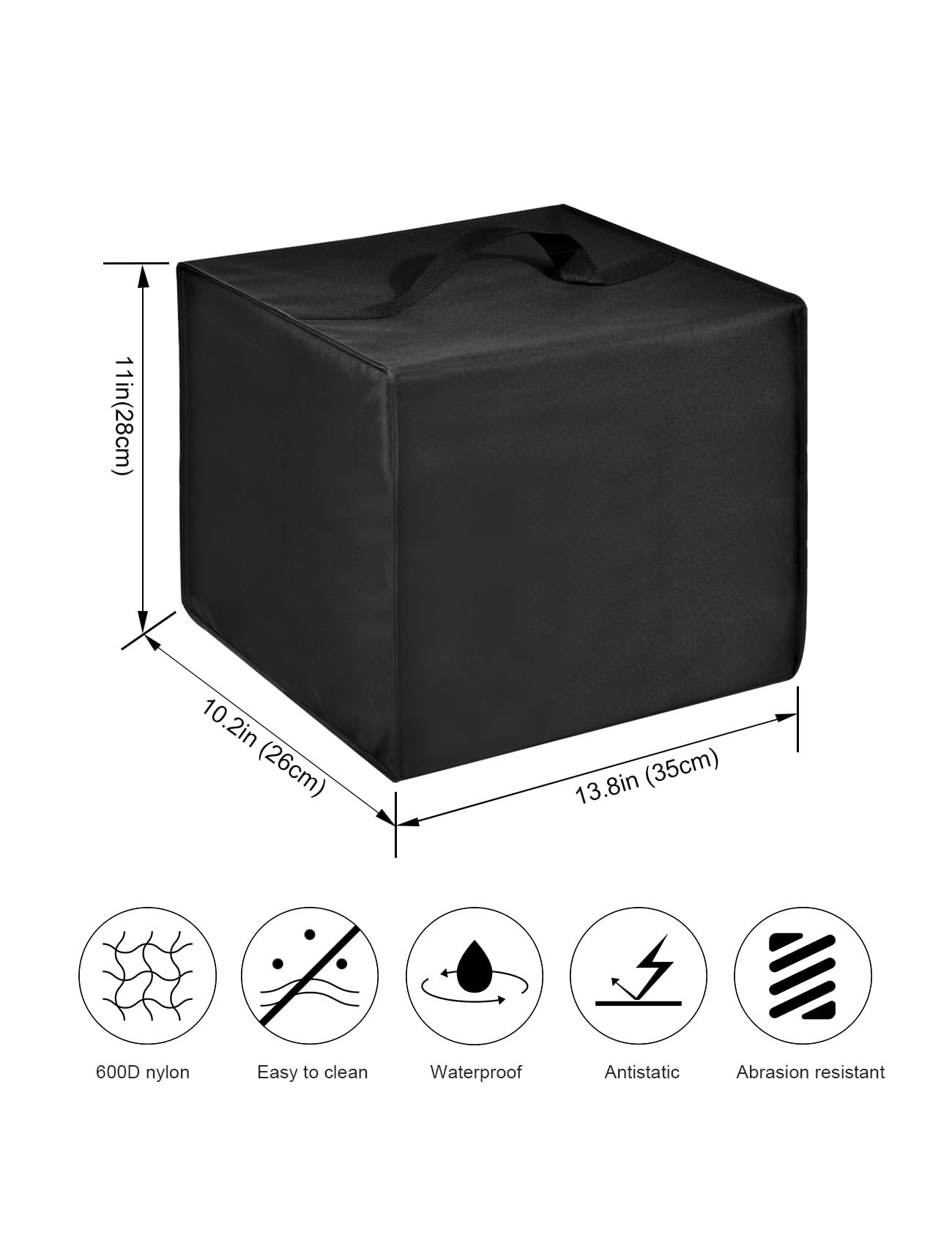 Countertop Ice Maker Cover Heavy Duty Nylon Material Waterproof Dust Cover Case Compatible With Electactic Countertop Self-Cleaning Ice Maker Machine ICE91122 Black 13.8"Dx11"Wx11"H