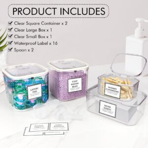 4 Pack Laundry Pods Container,Dryer Sheet Holder & Laundry Room Organization and Storage Containers Large Plastic Laundry Detergent Container with Lids & Labels for Detergent,Powder,Scent Booster,pods