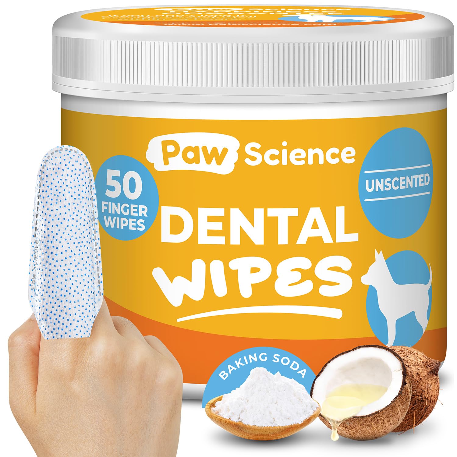 Paw Science Dog Teeth Cleaning Wipes - Pet Dental Finger Wipes for Dogs - Toothbrush and Tooth Brushing Kit - Freshen Breath, Cleaner Mouth