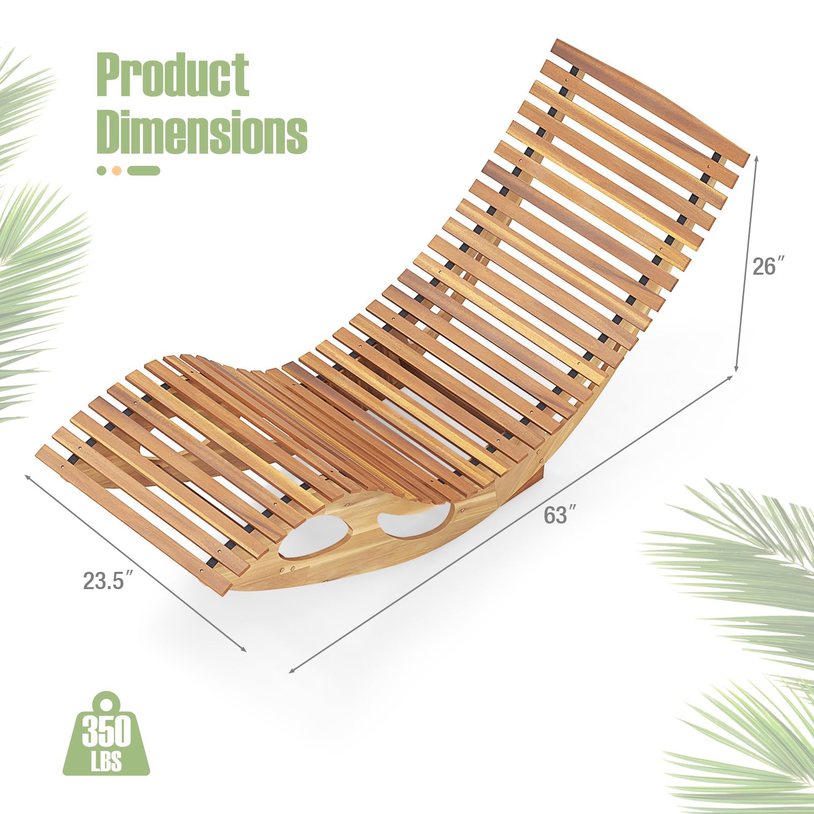 Tangkula Outdoor Chaise Lounge Chair, Acacia Wood Rocking Sun Lounger with Slatted Backrest and Seat, Wooden Rocker Lounge Chair for Patio, Garden and Poolside