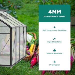 GarveeLife 6x8 FT Outdoor Greenhouse, Polycarbonate Green Houses for Outside, Heavy Duty Large Walk in Green House for Plants with Aluminum Frame, Roof Vent, Rain Gutters for Garden Backyard