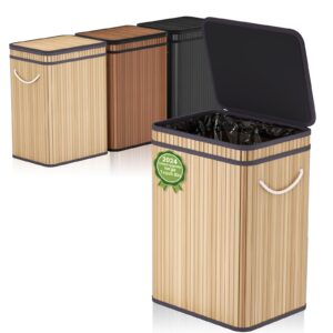 mihoho 80 liter/21 gallon large trash can with lid, garbage bin wastebasket made of bamboo, outdoor garbage can/waste bin for home, office, bathroom, kitchen 24" hx15.8 wx11.8 d (beech)