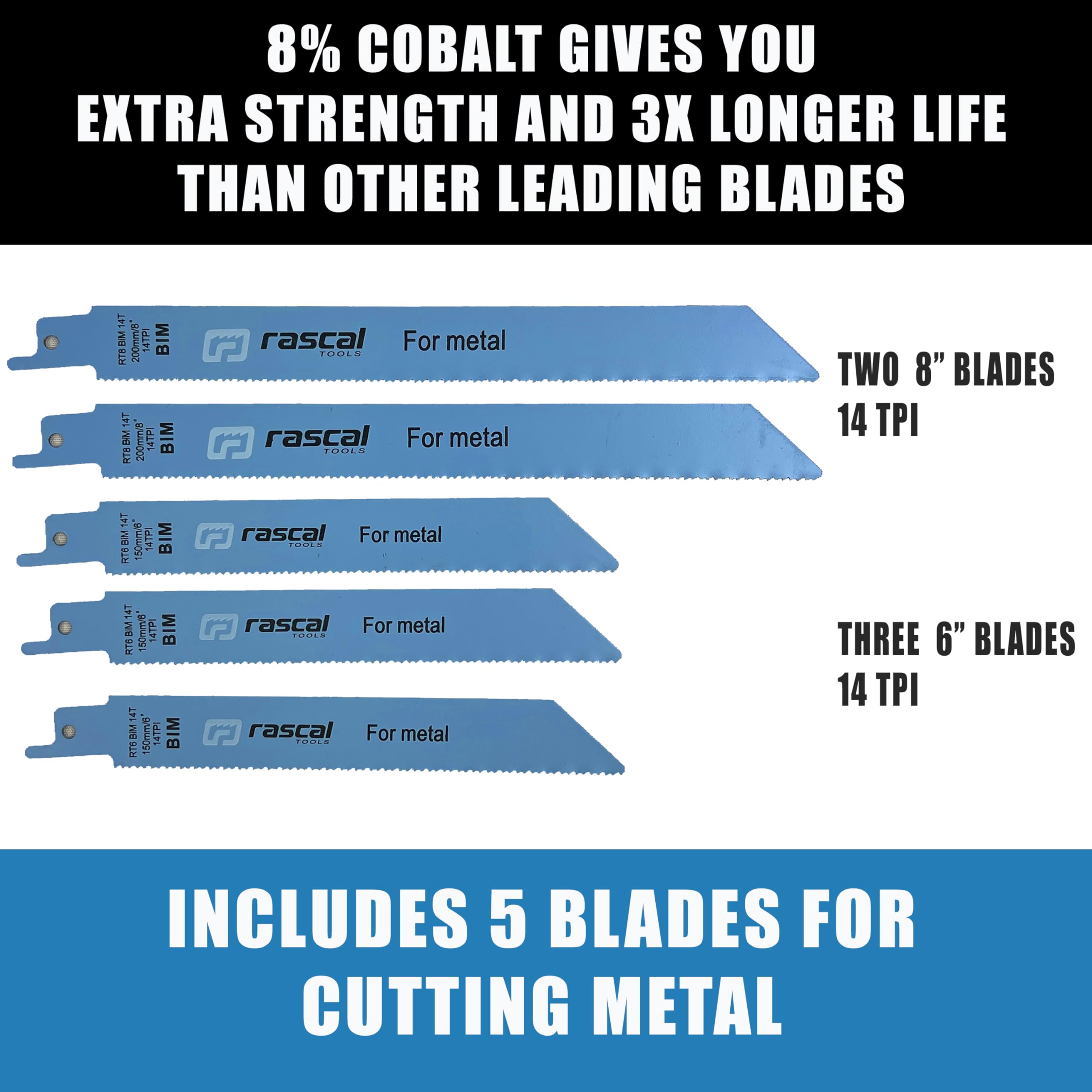 Rascal Tools Reciprocating Saw Blade for Wood, Metal - 10 Bi-Metal Blades - Compatible with Diablo Sawzall Blade, Dewalt Sawzall Blades Metal, Milwaukee Sawzall Blades Wood - Reciprocating Saw Blades