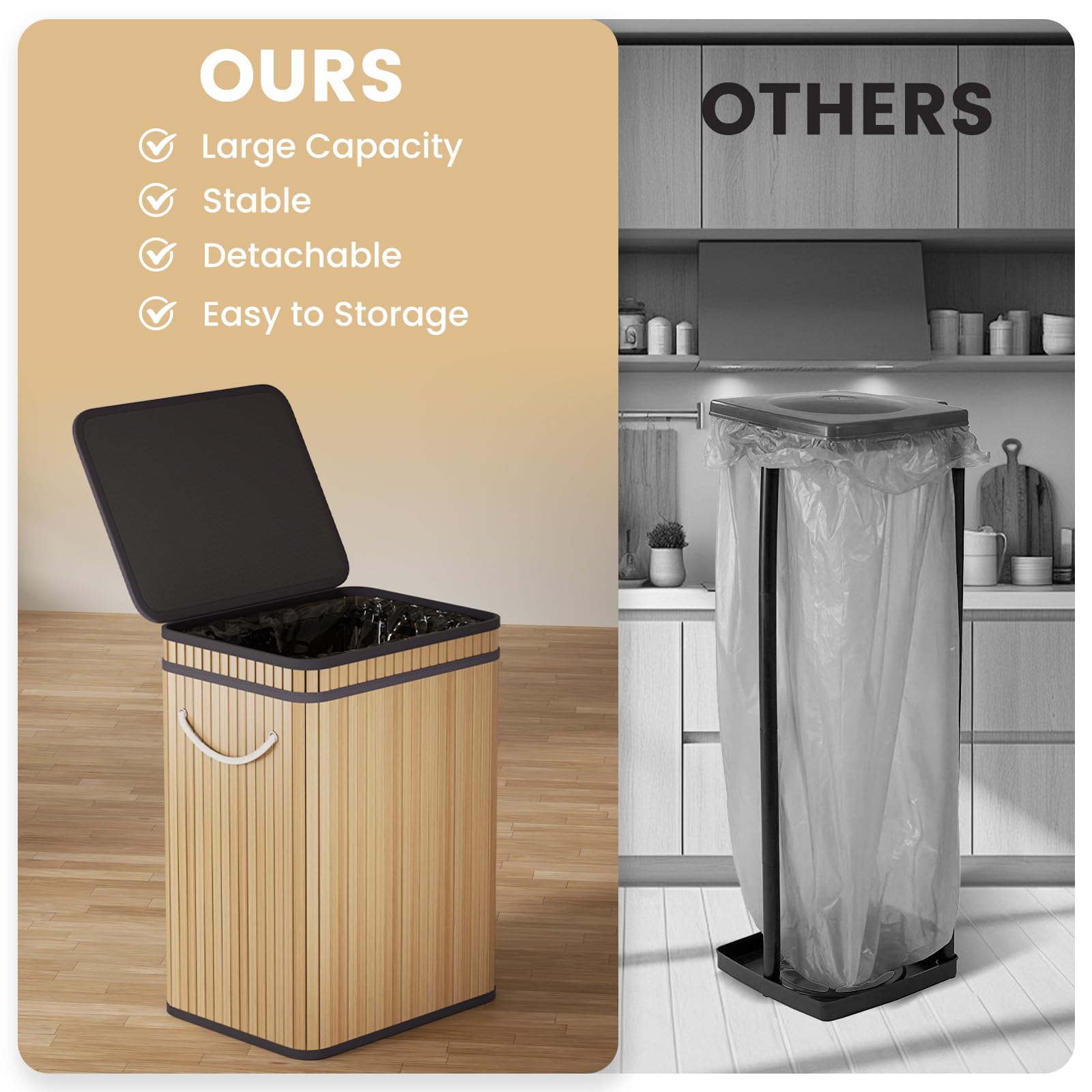 Mihoho 80 Liter/21 Gallon Large Trash Can with Lid, Garbage Bin Wastebasket Made of Bamboo, Outdoor Garbage Can/Waste Bin for Home, Office, Bathroom, Kitchen 24" HX15.8 WX11.8 D (Beech)