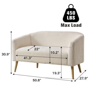 Sinzho & Wiyfun 50.8" W Upholstered Small Loveseat Sofa 2-Seat Couch Settee Love Seat with Solid Wooden Legs for Small Space Mini Room, Corduroy Fabric, Ivory