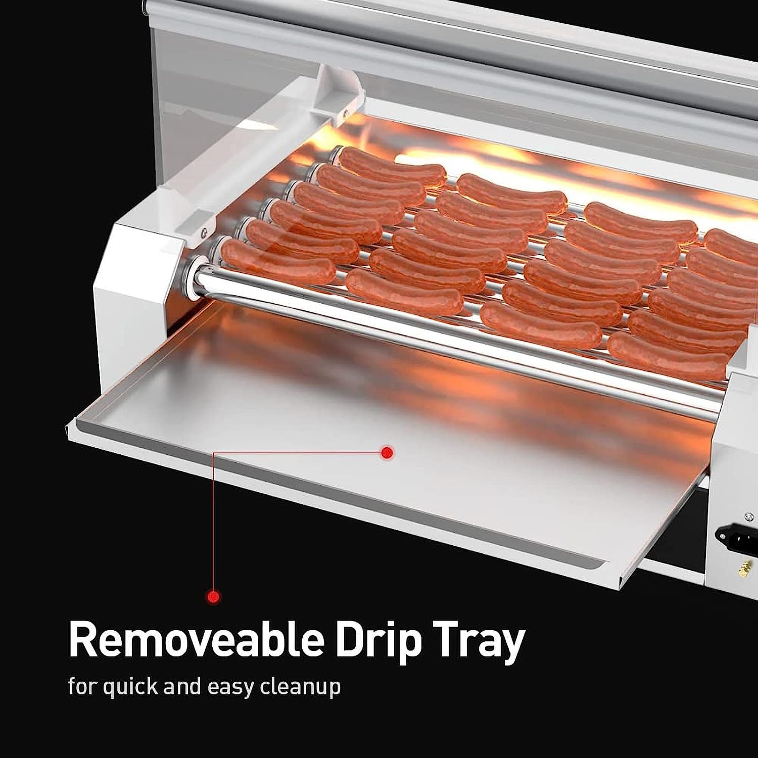 TREEYX 7 Roller Grill Hot Dog Warmers Cooker Machine Stainless Steel with Dual Temp Control, Detachable Acrylic Cover LED