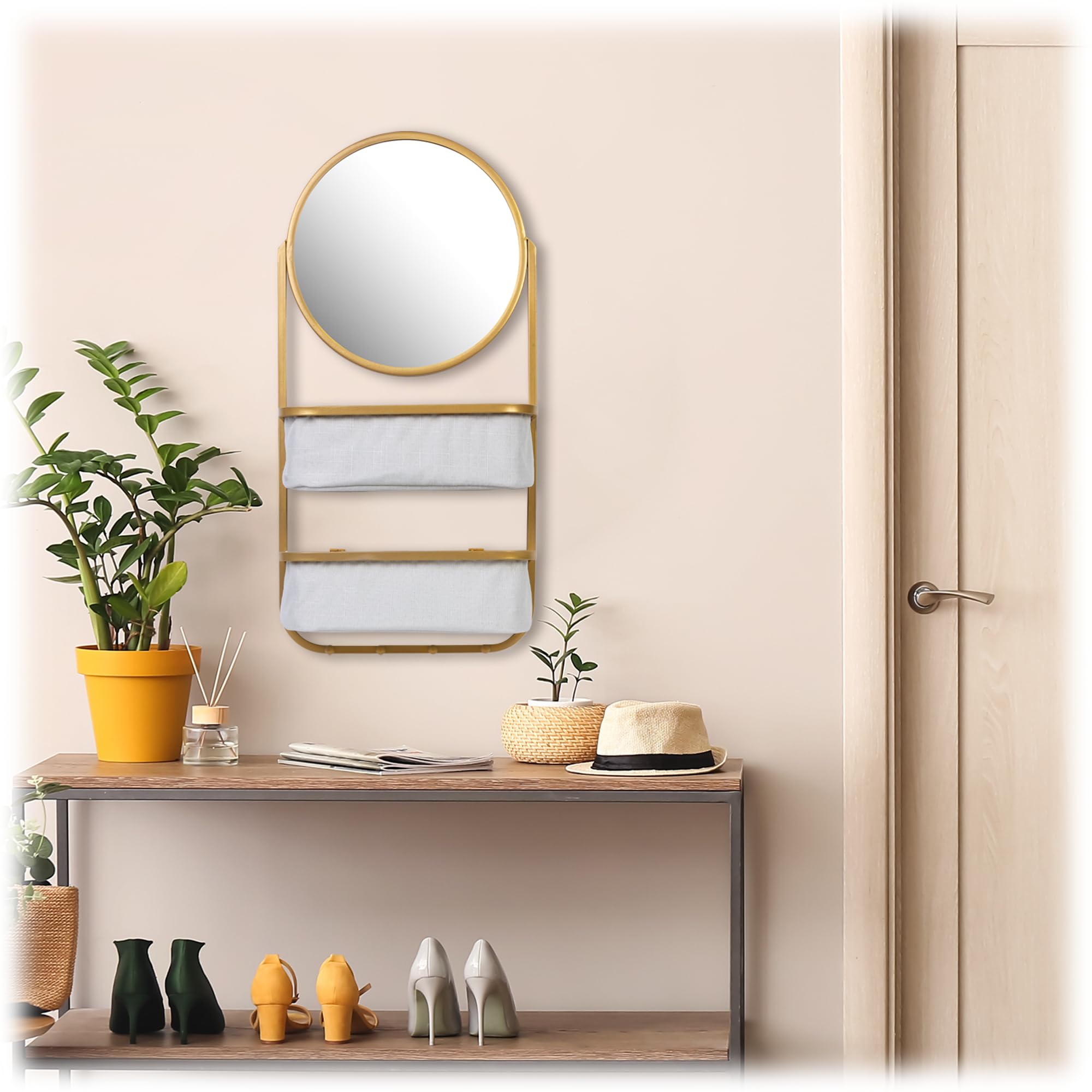 South Street Loft Iron Storage Rack with Mirror (Gold)