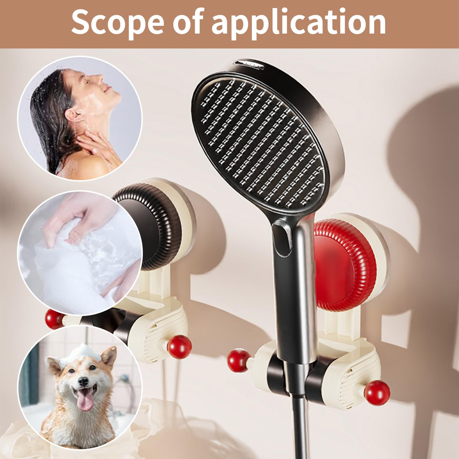 Adjustable Suction Cup Shower Holder, 2024 New Handheld Shower Head Holder for Bathroom, No Drilling Universal Shower Head Suction Cup Holder (Black, 1 Pc)