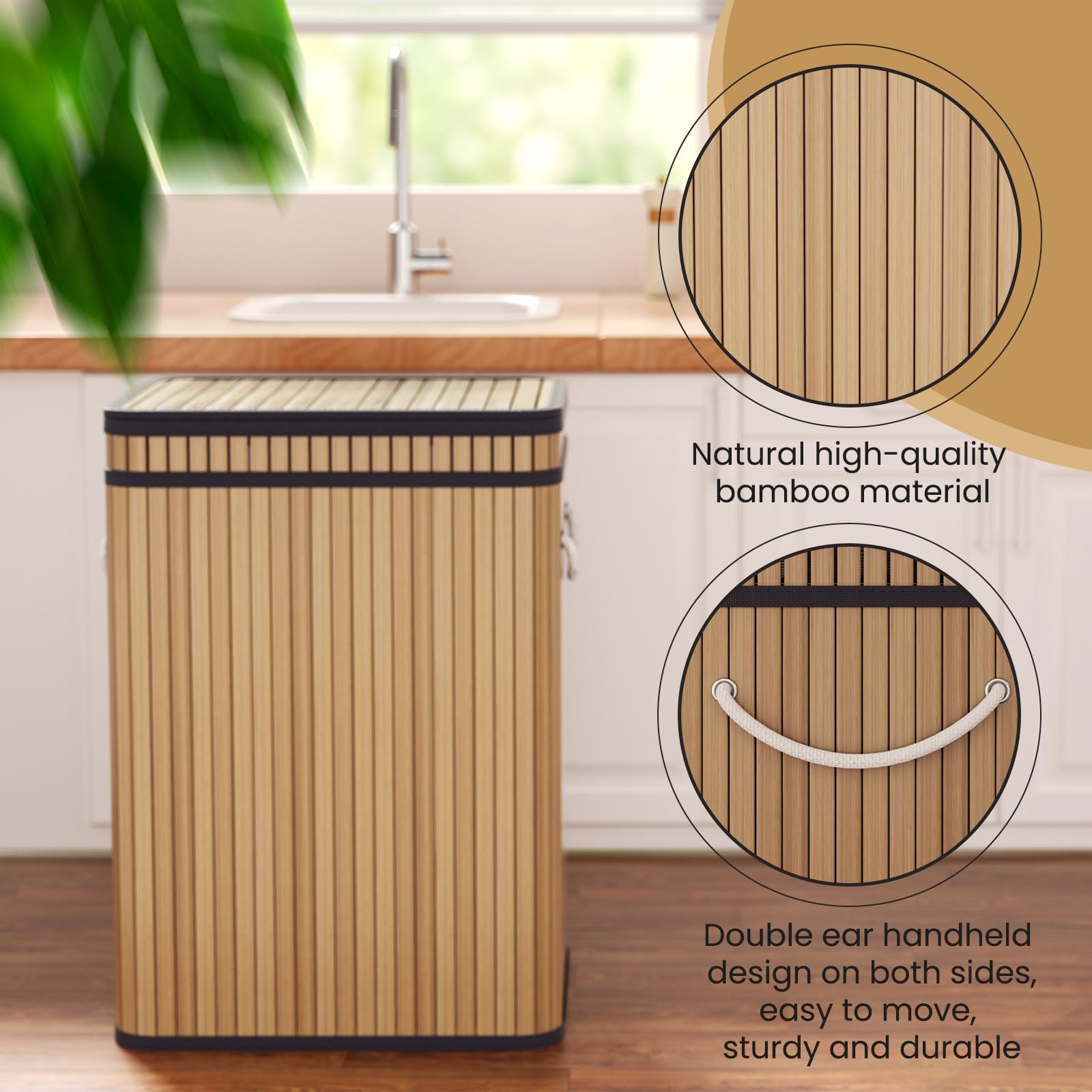 Mihoho 80 Liter/21 Gallon Large Trash Can with Lid, Garbage Bin Wastebasket Made of Bamboo, Outdoor Garbage Can/Waste Bin for Home, Office, Bathroom, Kitchen 24" HX15.8 WX11.8 D (Beech)