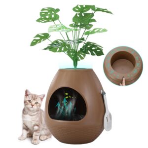 eggloa6 litter box plant cat litter box enclosure secret hidden kitty planter litter box cat litter & housebreaking cat furniture with smart odor removal system, artificial plants & scoop (brown)