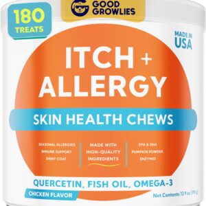 Dog Allergy Relief Chews — Anti-Itch Skin & Coat Supplement: No Fillers, Just Flavor - Itchy Skin Relief Treatment w/Omega 3 Fish Oil - Itching&Paw Licking - Dry Skin&Hot Spots - Made in USA - 180Ct