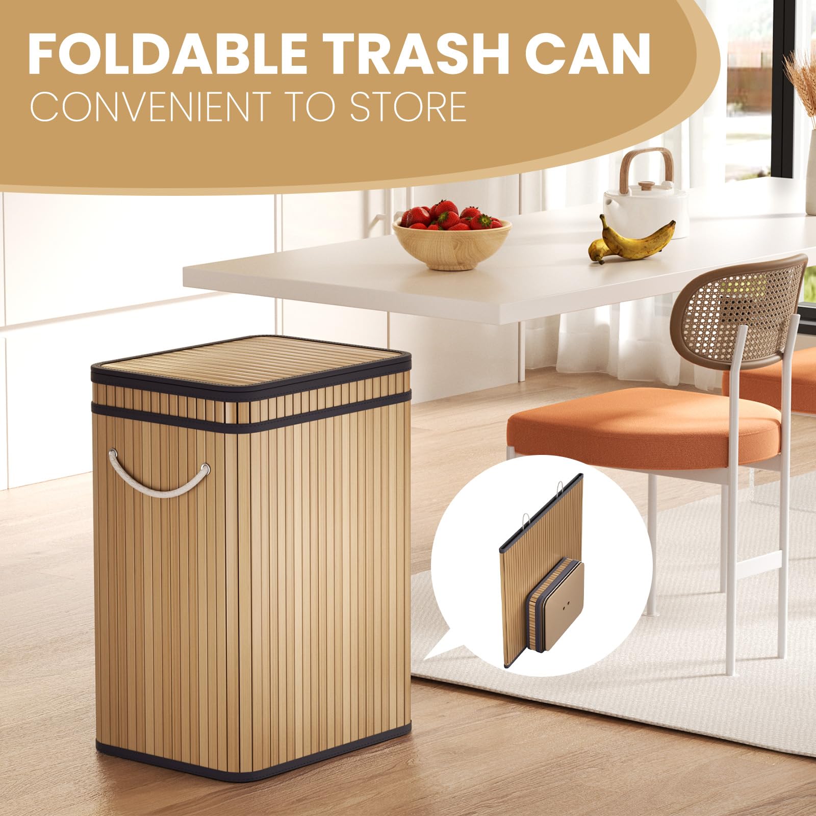 Mihoho 80 Liter/21 Gallon Large Trash Can with Lid, Garbage Bin Wastebasket Made of Bamboo, Outdoor Garbage Can/Waste Bin for Home, Office, Bathroom, Kitchen 24" HX15.8 WX11.8 D (Beech)