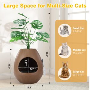 Eggloa6 Litter Box Plant Cat Litter Box Enclosure Secret Hidden Kitty Planter Litter Box Cat Litter & Housebreaking Cat Furniture with Smart Odor Removal System, Artificial Plants & Scoop (Brown)