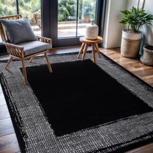 camilson modern area rug 5x7 black rugs solid color bordered design for living room bedroom easy-cleaning non-shedding indoor carpet alfombras para salas modernas (5 x 7 black and cream)