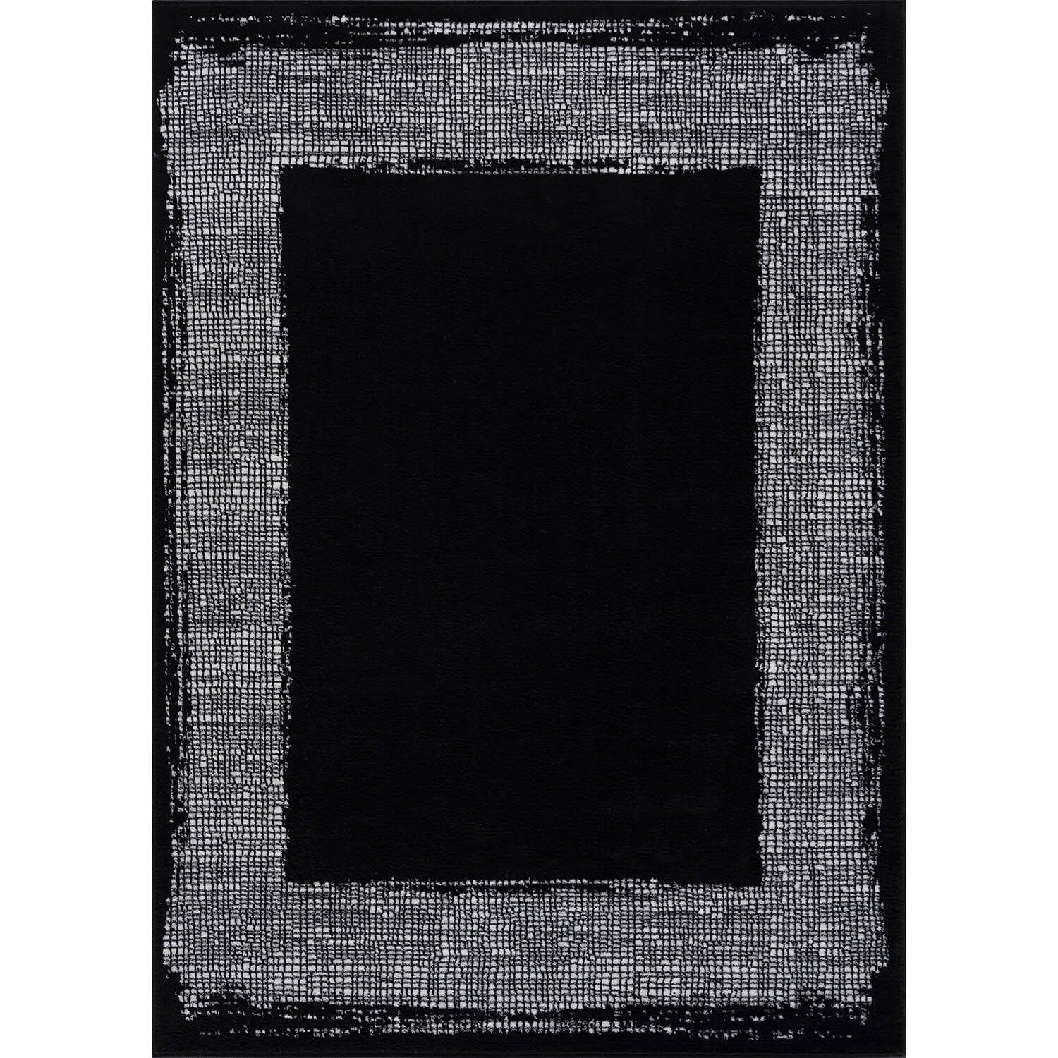 CAMILSON Modern Area Rug 5x7 Black Rugs Solid Color Bordered Design for Living Room Bedroom Easy-Cleaning Non-Shedding Indoor Carpet Alfombras para Salas Modernas (5 x 7 Black and Cream)