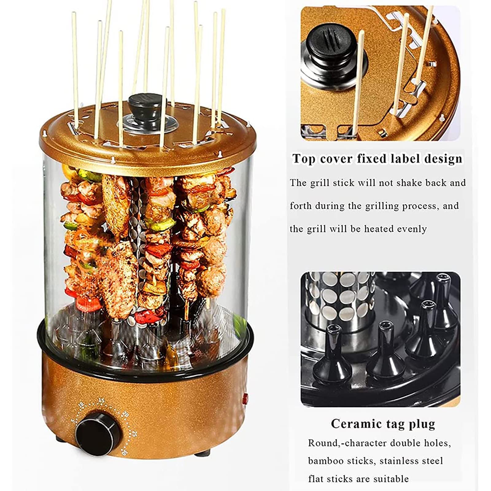 Smokeless Automatic Rotary Barbecue Machine,Electric Skewer Machine,0°-200° Adjustable Temperature,for 4-6 People Barbecue Oven Cup