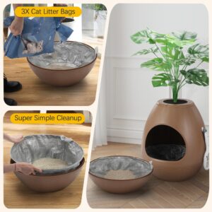 Eggloa6 Litter Box Plant Cat Litter Box Enclosure Secret Hidden Kitty Planter Litter Box Cat Litter & Housebreaking Cat Furniture with Smart Odor Removal System, Artificial Plants & Scoop (Brown)