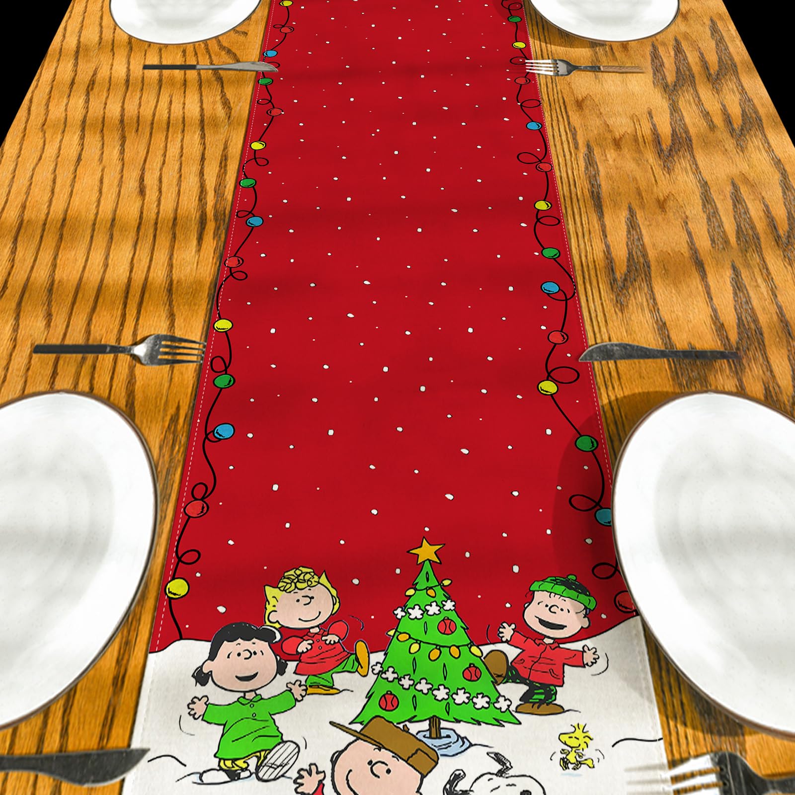 Christmas Table Runner Christmas Table Cover White Dog New Year Winter Xmas Decor Red Christmas Decorations for Home Party