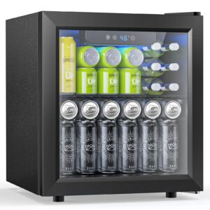 electactic 50 cans beverage refrigerator cooler, 1.3 cu.ft mini fridge countertop drink cooler with glass door for beer, soda,wine, adjustable digital temperature control for home dorm bar, black