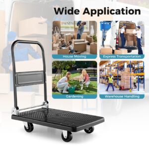 Toolsempire Foladable Push Cart Dolly, 440 lbs Heavy Duty Moving Platform Hand Truck with 360° Swivel Wheels, Moving Flatbed Cart Platform Dolly Cart for Groceries, Warehouse