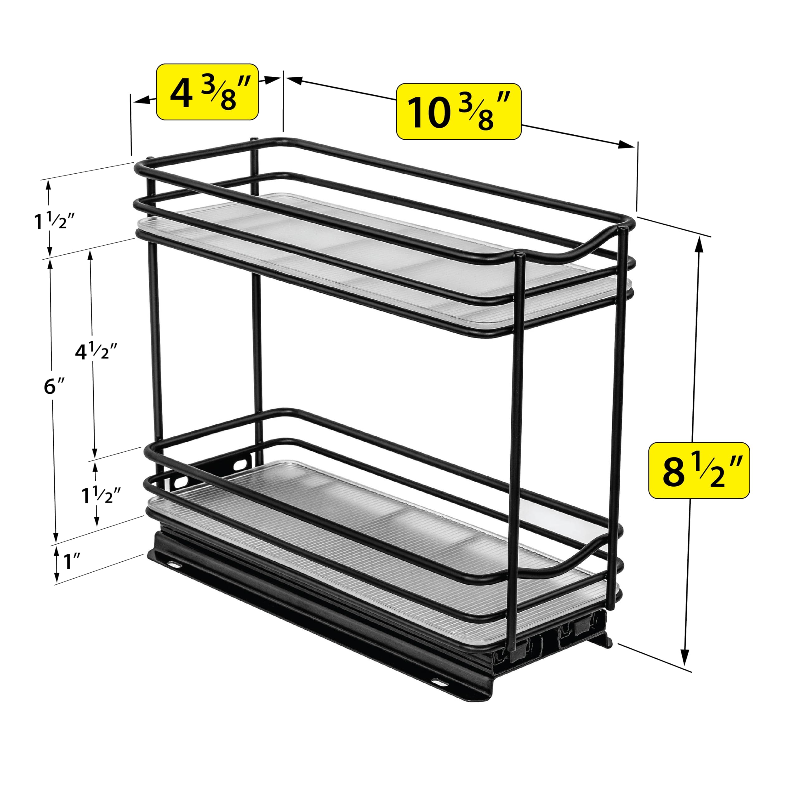 LYNK PROFESSIONAL® Pull Out Spice Rack Organizer for Inside Kitchen Cabinets - 4-1/4 inch Wide - Slide Out Drawer – Black Sliding Spice Cabinet Organization Shelf Racks - 2 Tier