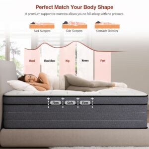 Ayeawo Firm King Size Mattress, 12 Inch Hybrid Mattress King Size with Gel Memory Foam and Pocket Springs, King Mattress in a Box, Pressure Relief & Upgraded Support, Breathable & Cooling Farbic