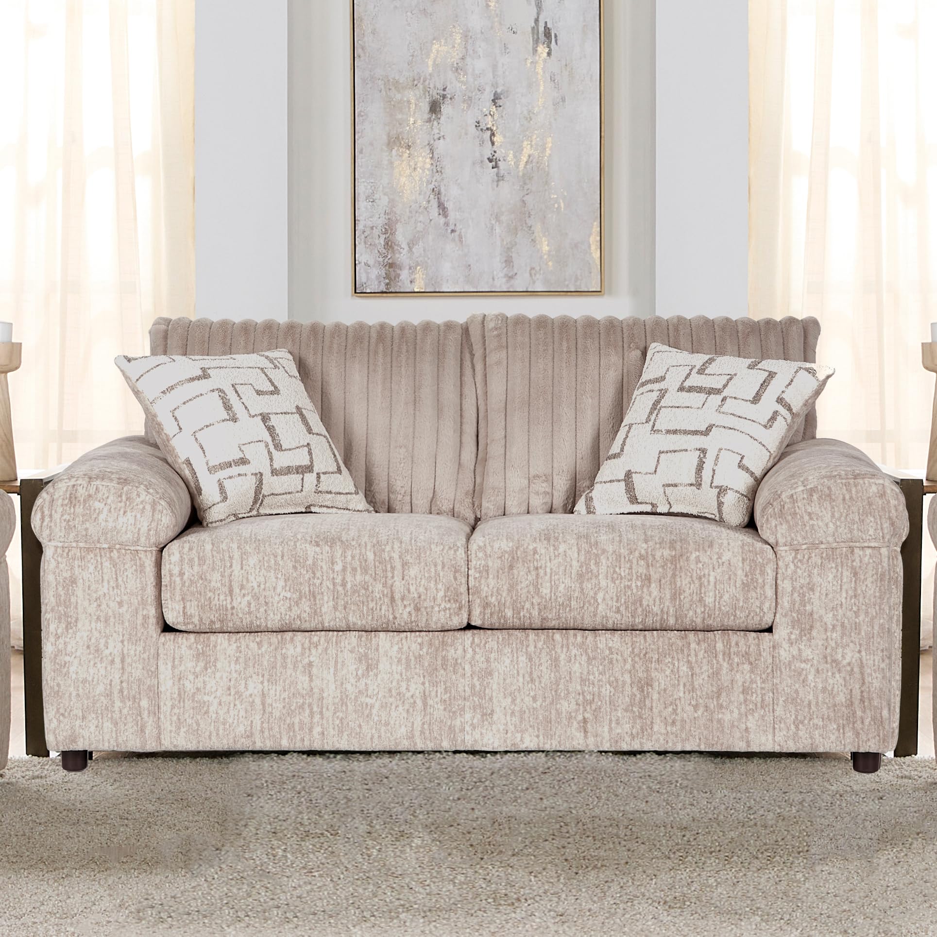 Roundhill Furniture Nason Wide Wale Corduroy Loveseat, Parchment