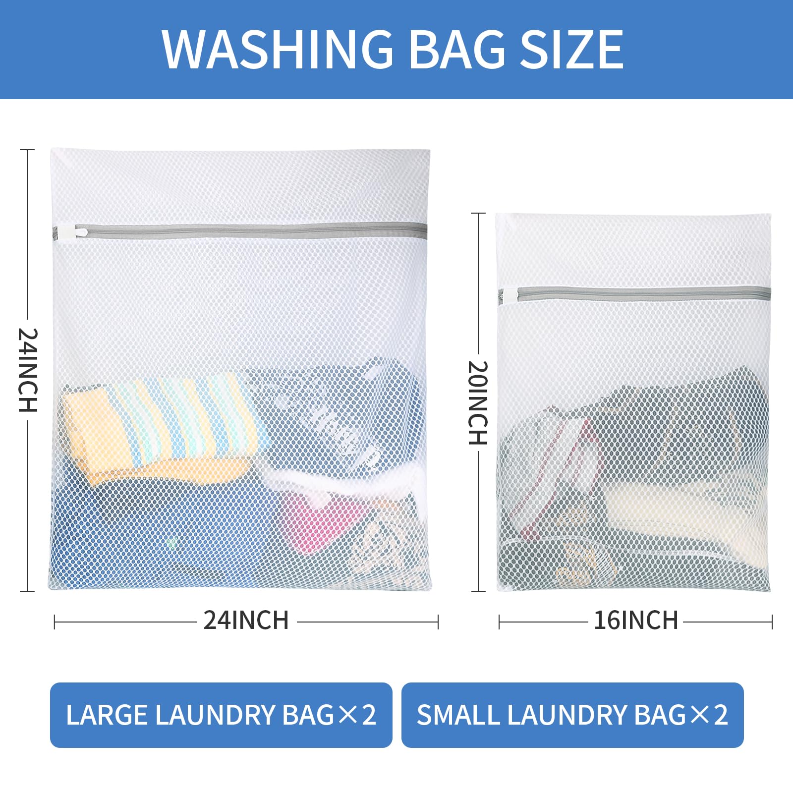 4Pcs Honeycomb Mesh Laundry Bags,Laundry Bags Mesh Wash Bags,Laundry Bag,Large size(16 * 20 inch*2 + 24 * 24 inch*2)